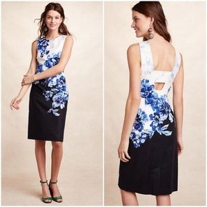 ANTHRO Vanda Pencil Dress Floral Blue Back Cutout Sleeveless Sheath NEW